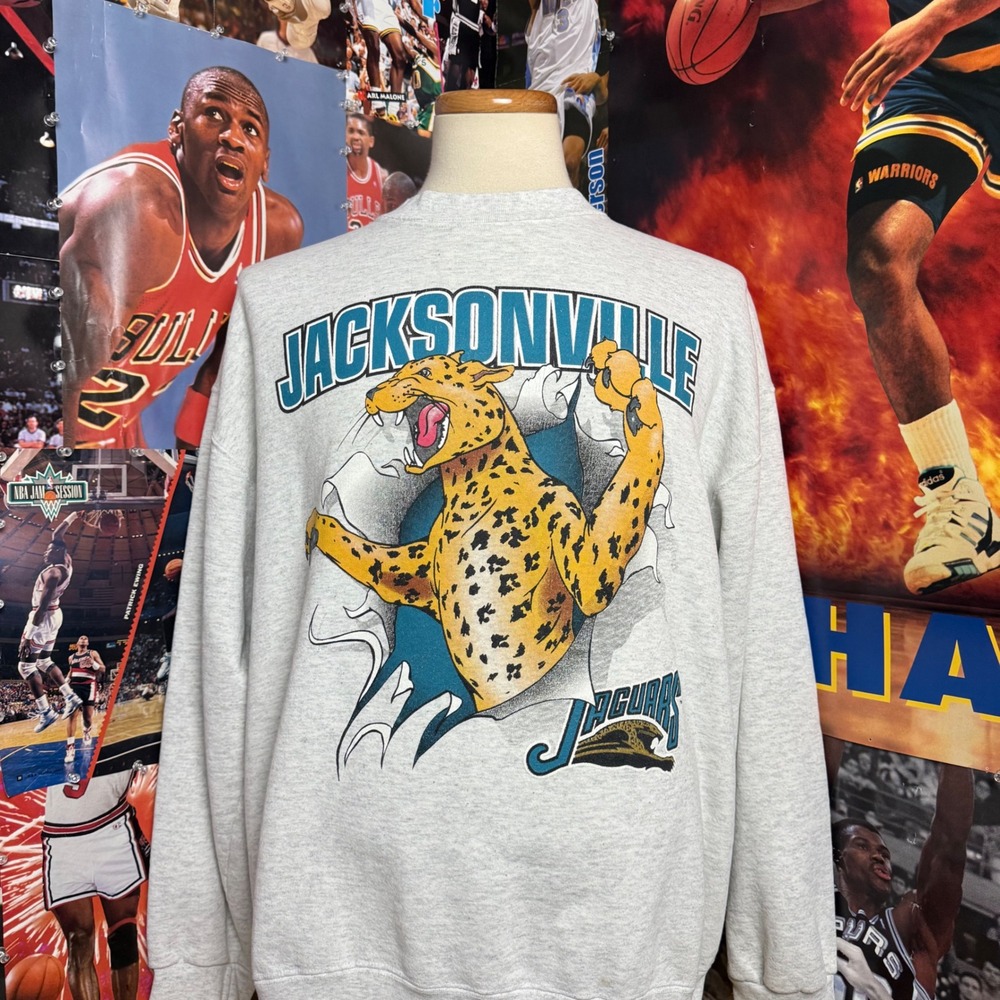 Vintage 90s Jacksonville Jaguars Nutmeg Break Through NFL Sweatshirt Sz 2XL - Picture 1 of 6